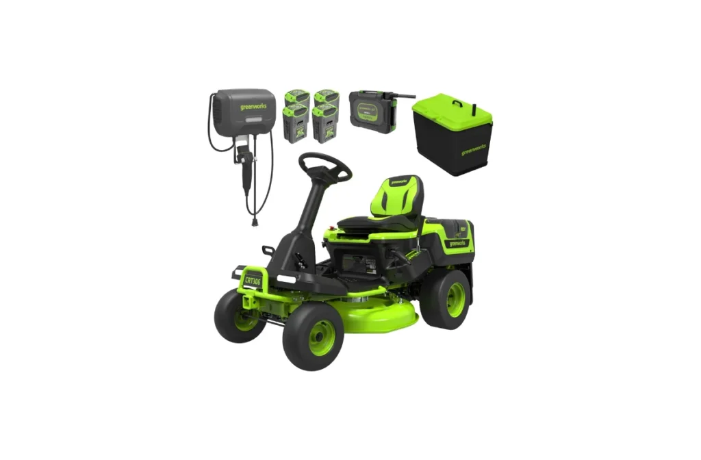 Greenworks 60V 30" Tractor+Rear Bagger+Bagging Blades,(4) 8.0Ah+(1) 20.0Ah Batteries+Wall Charger