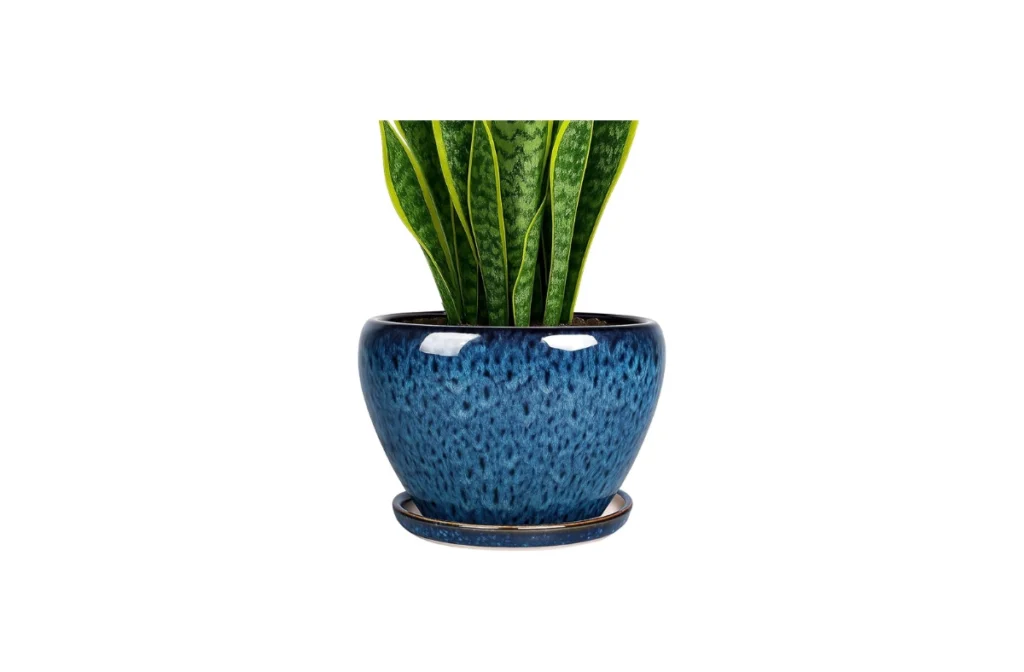 Deep Dream 8 Inch Plant Pots – Blue Ceramic with Drainage Hole & Saucer