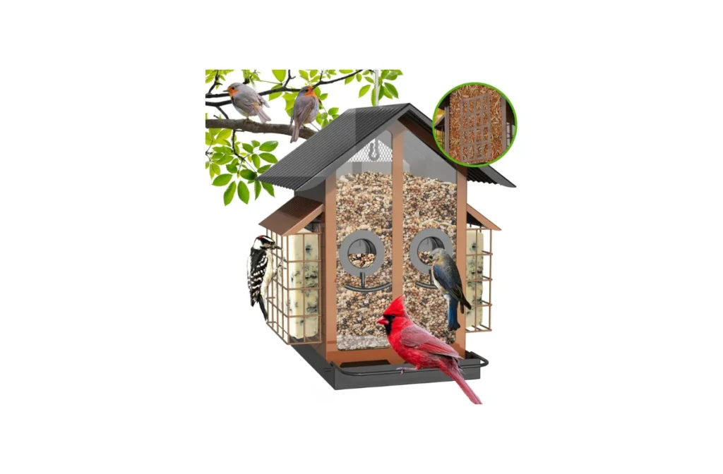 2. Metal Bird Feeder with Double Suet Cage – Weatherproof, 2-in-1 Design (Brown)