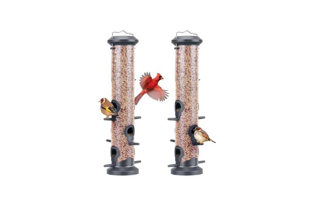 3. Kingsyard 2 Pack Tube Feeders – 6 Feeding Ports (Black)