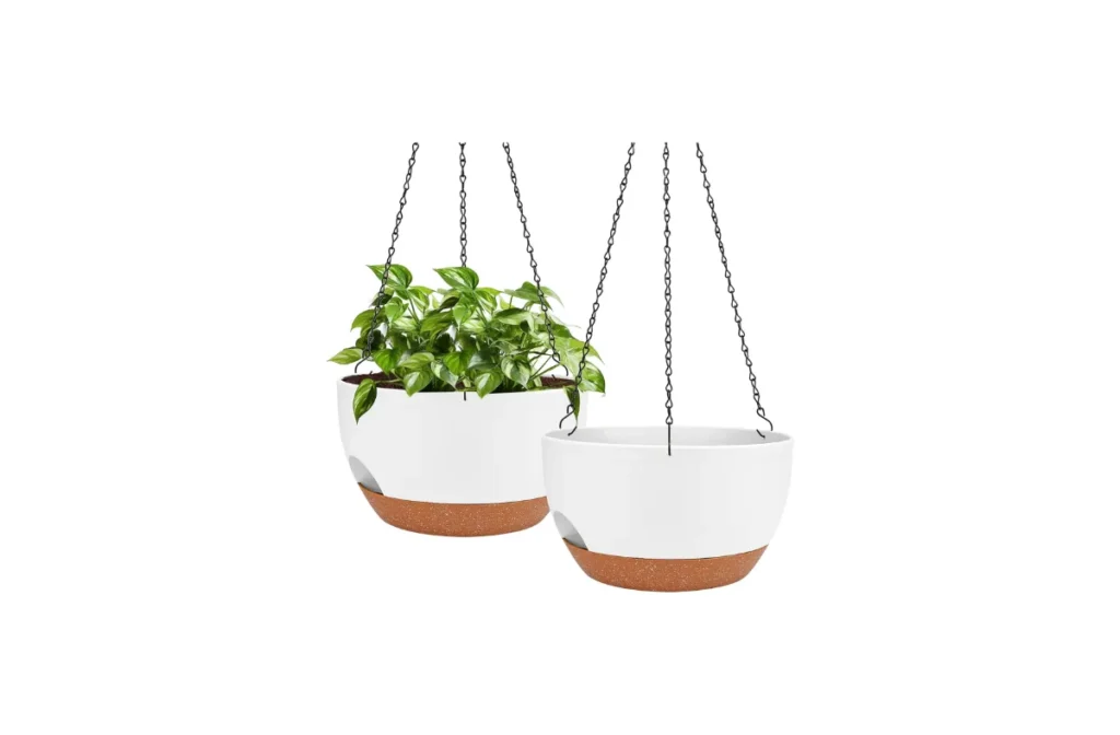 3. 2 Pack 12 Inch Self Watering Hanging Planters (White)