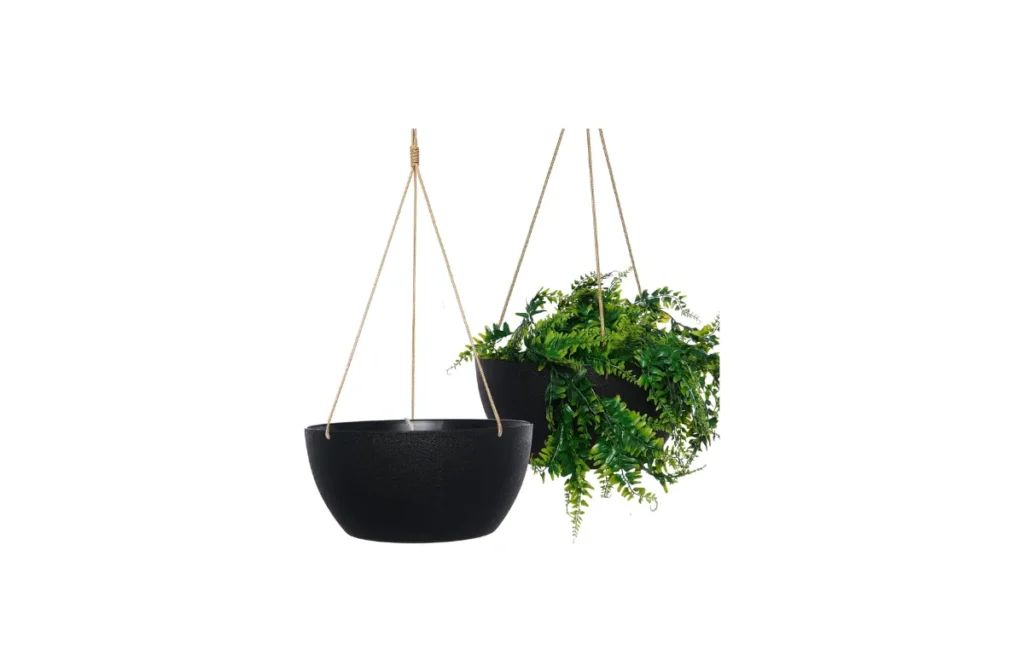 5. 13 Inch 2 Pack Large Plastic Hanging Planters (Black)