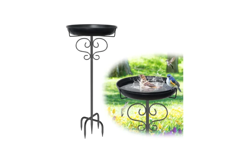 4. 40" Metal Bird Bath & Feeder – Heavy-Duty 5 Prong Stake (Black)