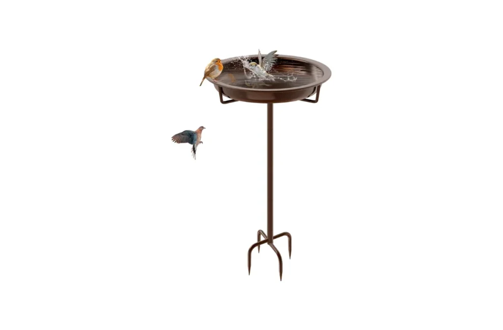 5. Metal Bird Bath – 36.2" Standing Bowl Feeder (Brown)
