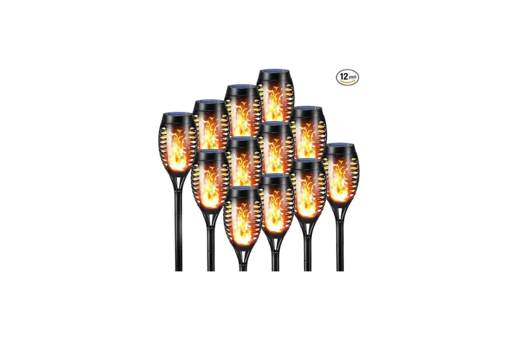 1. Toodour Solar Torch Flame Lights – 12 Pack