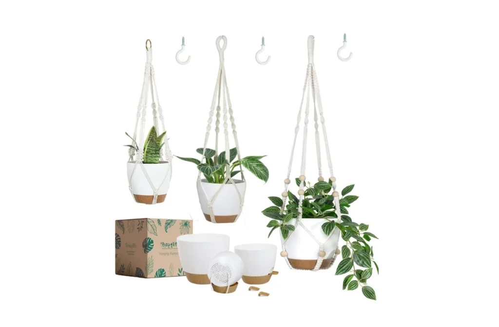 1. Hanging Planters with Macrame Plant Hangers – 3 Set, Self-Watering