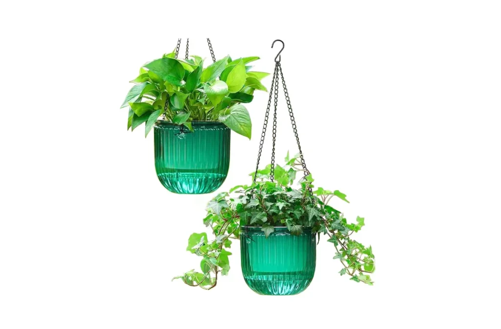 4. Melphoe 6.5 Inch Self Watering Hanging Planters – 2 Pack (Emerald)