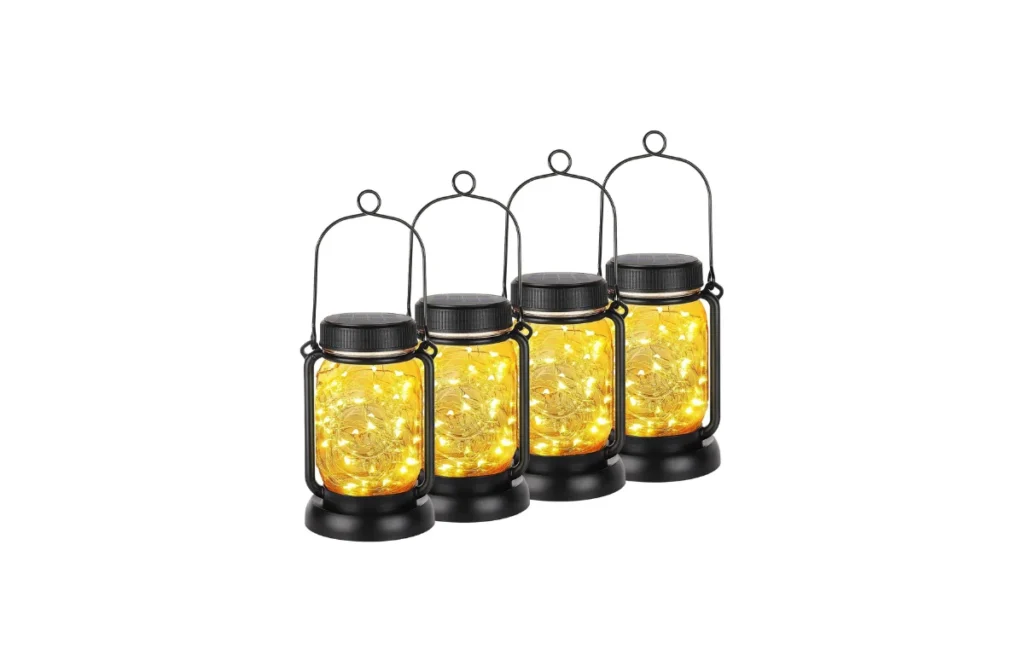 5. Mlambert 4 Pack Solar Hanging Lantern with Stakes