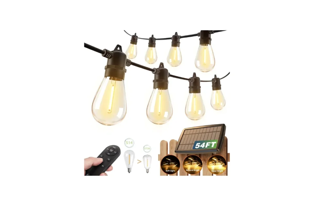 2. addlon 54FT(48+6) Solar String Lights with USB Charging & Remote