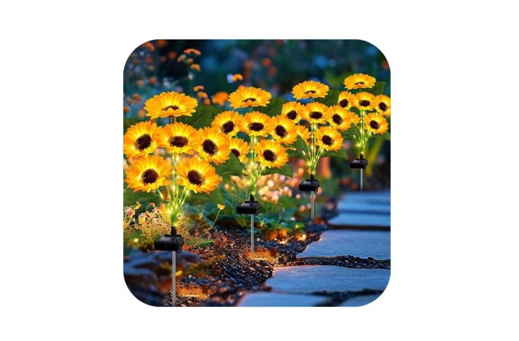 1. Solar Lights Outdoor Garden Decor – 4 Pack with 24 Sunflower Lights
