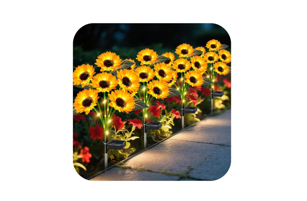 4. Sunflower Solar Lights Outdoor Decor – 4 Pack with 24 Lights