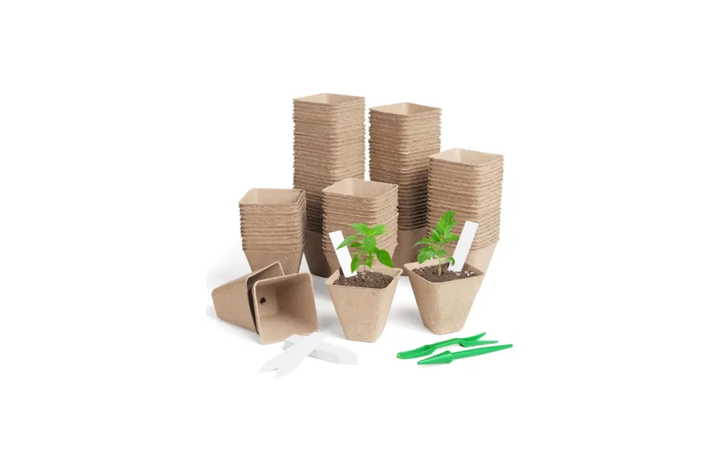 4. Square Peat Nursery Pots, 150 Pcs (3 Inch) Biodegradable Pots + Labels