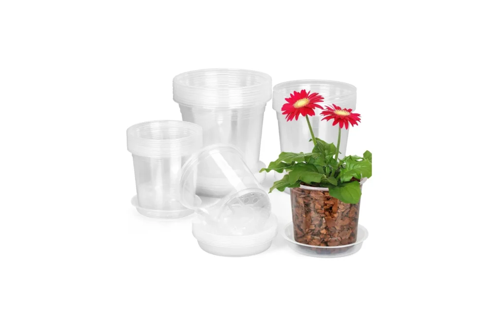 2. 24 Pack 7/6/5 Inch Clear Nursery Pots with Drainage and Saucers