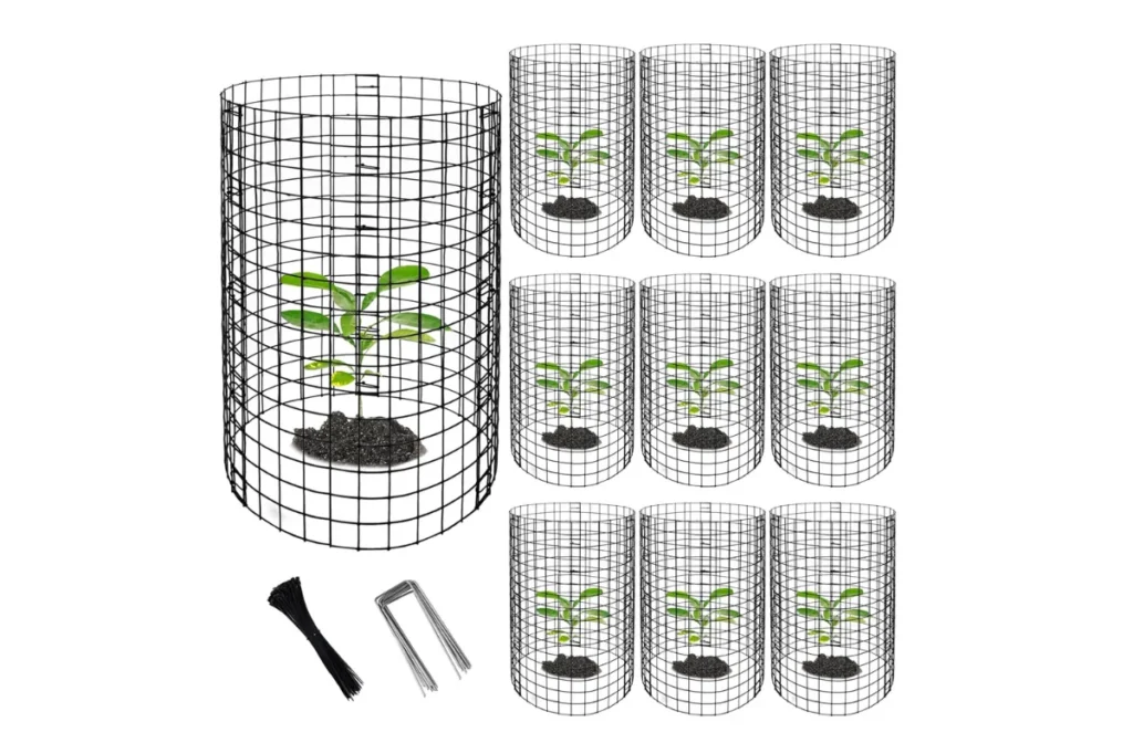 3. Adnee 10-Pack Wire Plant Protectors – 20" H x 12" D