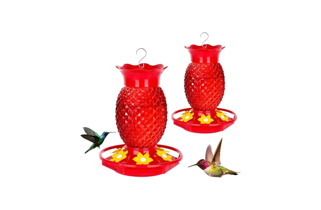 3. Red Pineapple Glass Hummingbird Feeder – 2 Pack (16 OZ)