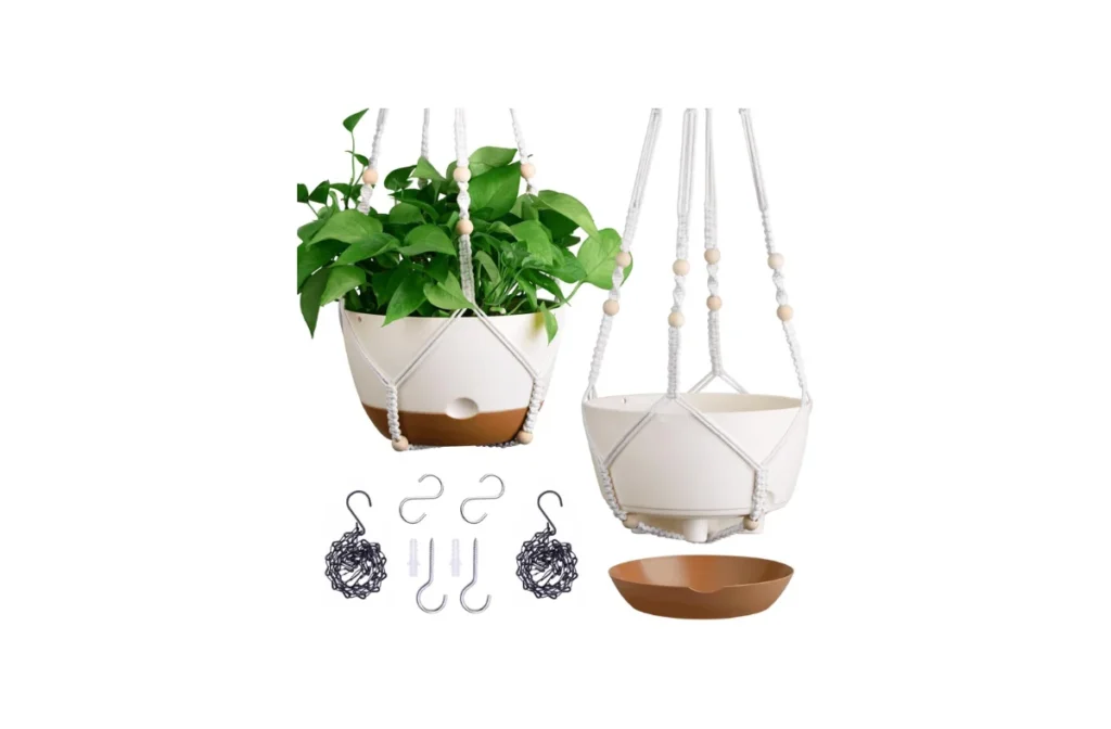 2. Set of 2 : 10 Inch Hanging Planters with Self:Watering (White)