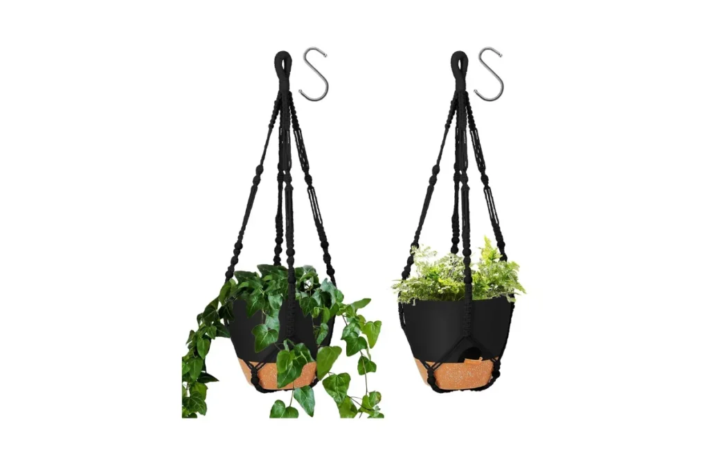 3. GARDIFE 10 Inch Hanging Planters with Macrame Plant Hanger (Black)