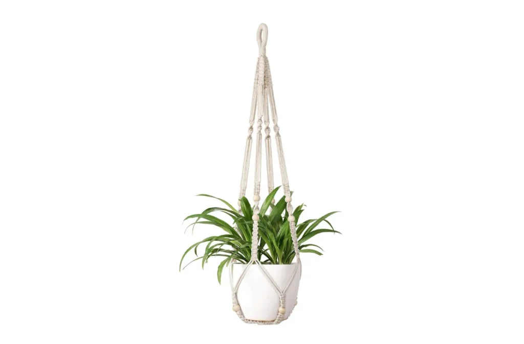 4. Mkono Macrame Plant Hanger with Wood Beads (Ivory, 35 Inch)