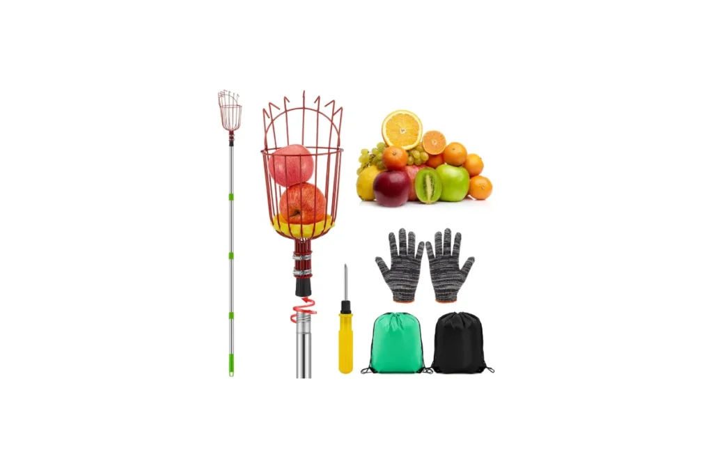 4. 22.5ft Adjustable Fruit Picker Pole with Storage Bag & Gloves